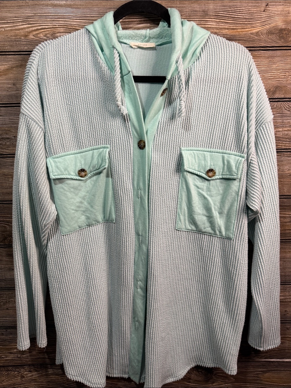 Light Mint Hooded Button-Front Overshirt Jacket